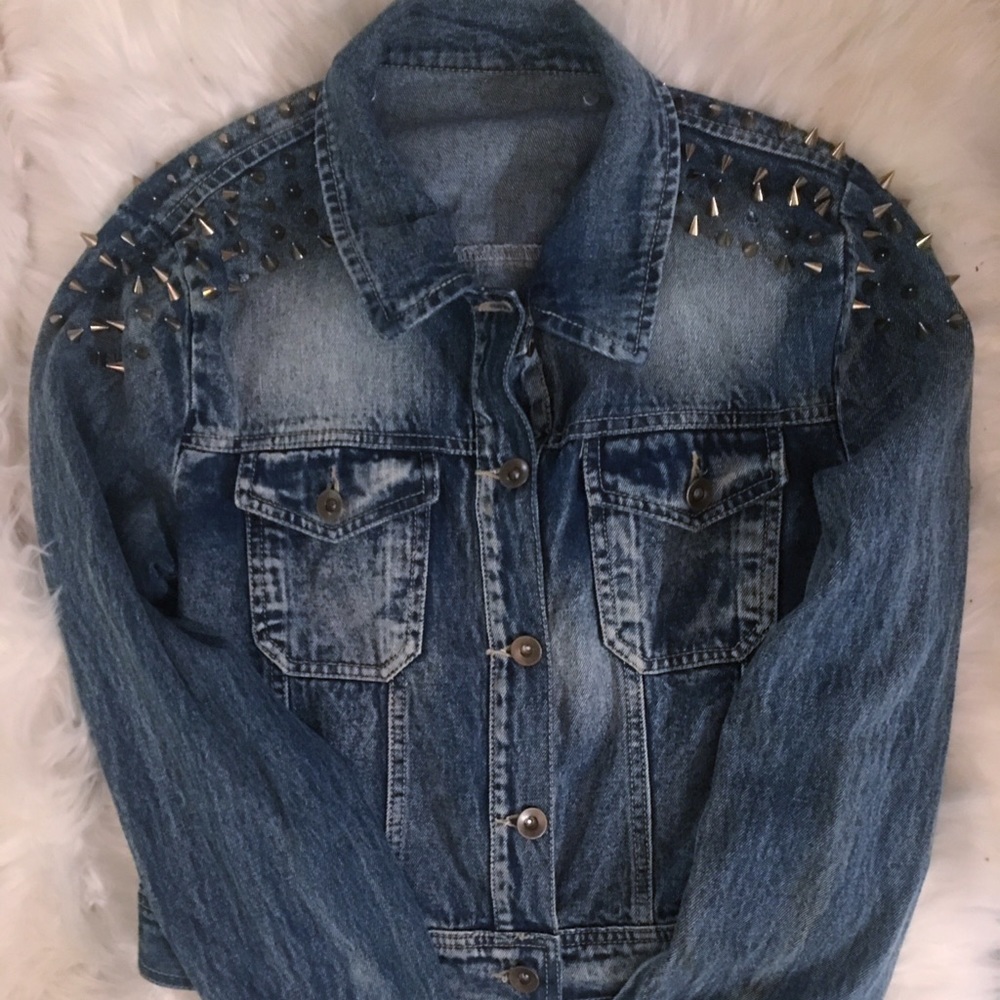 Vintage Denim Jacket w GOLD spike detail